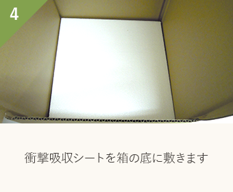 衝撃吸収シートを箱の底に敷きます